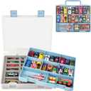 Double-Layer Storage for 1/64 Scale Hot Wheels & for Matchbox Cars, with 18 Sponge Slots & 8 Compartments Holds 36-44 Mini Vehicles-Portable Box for Collectors, Home Use, Travel (Blue, Case Only)
