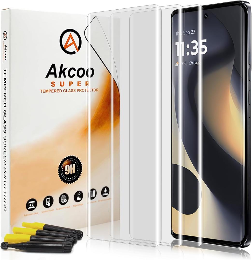 Akcoo Tempered Glass Screen Protector for Motorola Edge 2024, UV Set [2 Pack], Edge to Edge Coverage, Sensitive Touch, 9H Hardness Scratch Resistant