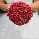 IPOPU Artificial Rose Flower Heads, 100 Pcs Real Looking Burgundy Foam Fake Roses for DIY Wedding Baby Shower Centerpieces Arrangements Party Tables Home Decorations (Wine red, Stemless)