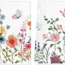 TAJWE Spring Kitchen Towels 18x26 Inch Set of 2 Watercolor Anemone Flower Butterfly Dish Towels Farmhouse Summer Holiday Wild Floral Absorbent Decorative Hand Towels for Kitchen Bathroom Decoration