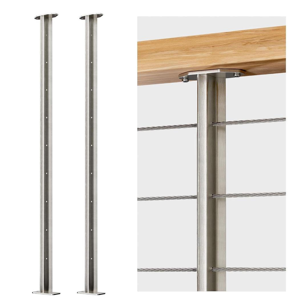 2-Pack Cable Railing Post 36inch Stainless Steel Pre-drilled Intermediate Post/Studdle Pickets for 1/8" Deck Cable Railing, Level Cable Railing Fittings, Sliver