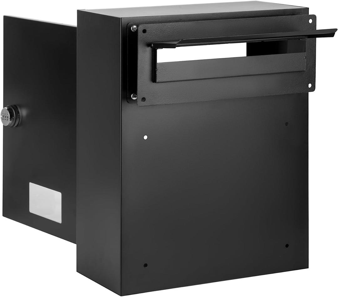 Through The Door Drop Box, 16.5" x 12.5" x 6" Mail Slots for Doors, Adjustable Chute Door Mail Slot with Combination Lock, Suitable for Door Thickness 1.18 to 2.36 for Home Office (Black)