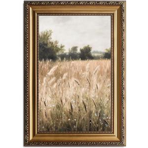 ASTRDECOR Vintage Wildflower Wall Art, Gold Framed Artprint Farmhouse Wall Decor Wildflower Field Landscape Oil Painting, Neutral Spring Country Scenery Pictures Wall Decor, Vintage Artwork for Wall - 20"x30"