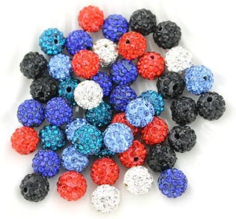 10 Rhinestone Beads 10mm Balls Disco Pave - Red White Blue Black 