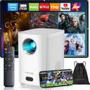 [Electric Focus] Projector with WiFi and Bluetooth, Native 1080P 15,000 Lumens 4K Supported, Agreago Outdoor Movie Projector for Home Theater UP to 300", for iOS/Android/TV Stick/HDMI/USB (White)