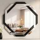 Vercraft Bathroom Mirror Decorative Beveled Edge Frameless Mirror Wall Mirrors Hexagon Silver Polished for Wall Bathroom Vanity Room Bedroom Living Room and Enter Way(Large,Black,30"30")