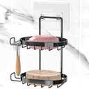 MASADI 2 Tier Soap Dish Holder, Soap Bar Holder with Hooks, Shampoo Bar Caddy for Shower Wall, Razor Holder for Shower, Bar Soap Container 304 Stainless Steel, Bathroom (Black)