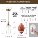 2 Pack Glass Pendant Lights Kitchen Island Gold Vintage Pendant Light Hand-Blown Hammered Clear Glass Hanging Light Fixtures E26 Brass Pendant Light for Kitchen Sink Dining Room