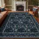 Washable 5x7 Area Rugs for Living Room, Boho Floral Vintage Rug Dark Blue