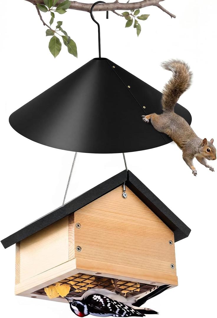 Mifoci Upside Down Suet Feeder Pine Wood with Squirrel-Proof PP Baffle, Great for Attracting Woodpecker, Nuthatch, Titmouse, Rust-Resistant, Easy-Fill Outdoor Garden Bird Feeder Kit