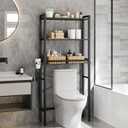 VASAGLE Over the Toilet Storage, Over Toilet Bathroom Organizer with Adjustable Shelves and Basket, 3 Hooks, Space Saving, 9.4 x 23.6 x 63 Inches, Ebony Black UBTS113BE01S