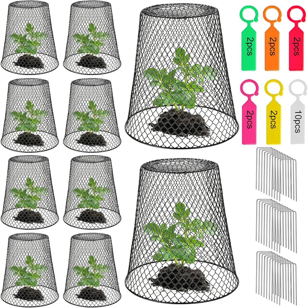 Chicken Wire Cloche Plant Covers - Garden Plant Cloche Metal Heavy Duty Plant Protectors from Animals for Keeping Bunnies Chicken Squirrels Birds Other Out (10, Black), Large