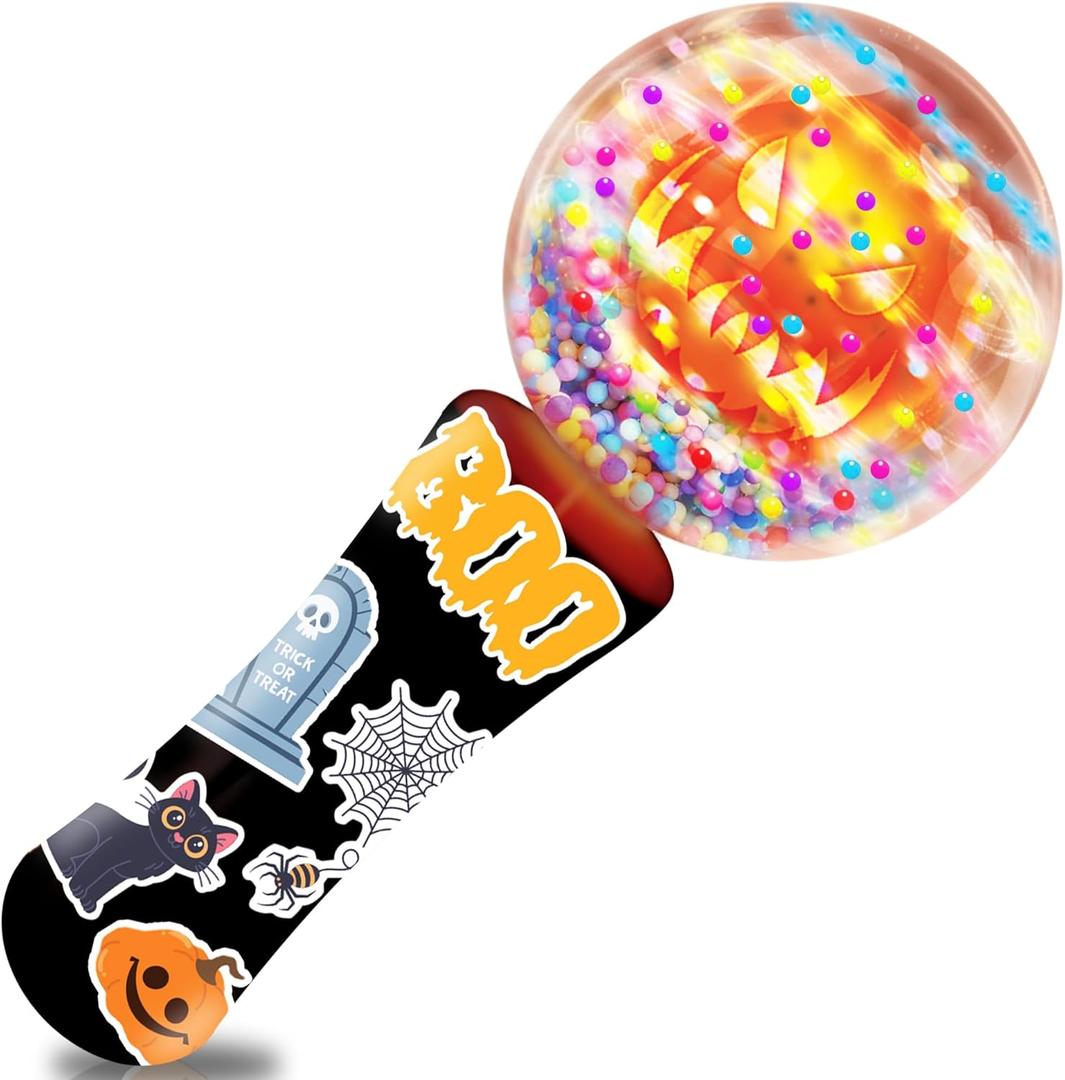 ArtCreativity Halloween Magic Ball Light Up Wand with Ghoulish Figure - 7.5" - Magic Ball with Multicolored LED Lights, Sensory Spinner for Kids, Halloween Boo Basket Stuffers, Autism-Friendly Gift