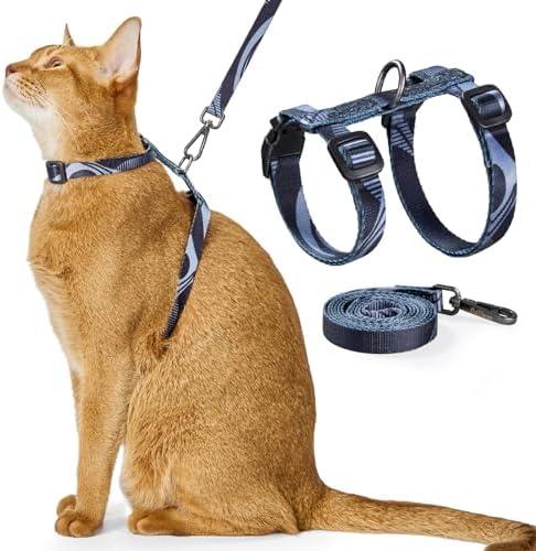 Cat Harness and Leash Set - Escape Proof Adjustable Cat Harness, Comfortable Soft Lightweight, Use Safe & Easy, Walking Travel Kitten Harness for Cats (Brooklyn Grey) M