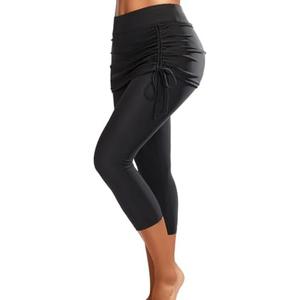 Pinup Fashion Skirted Swim Pants - Women Swimming Capris Leggings Swimwear High Waisted UV Swim Tights M (Black)