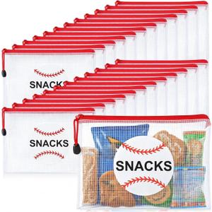 Motiskyy 24 Pcs Sports Ball Snack Bags Bulk 9.5" x 6.9" Sports Goodie Party Favor Bags Stuffers Team Gifts Candy Treat Mesh Pouches with Zipper for Team Ground Birthday Gift Party Supplies(Baseball)