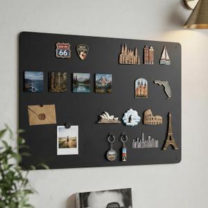Magnetic Board for Wall 23.6" x 15.7" : Black Metal Display Board for Travel Souvenir Magnets & Art Collections | Heavy-Duty Metal Panel for Hobbyists with Screw Mount Hardware