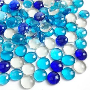 1LB Flat Glass Marbles for Vase, 100 Pcs Mixed Blue Color Glass Pebbles. Glass Rocks for Vase Fillers Fish Tank Crafts Plant Pot Candle Bird Fountains and Wedding Decor