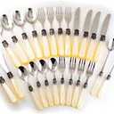 EME Napoleon Cutlery Set Stainless Steel Spoon Fork Knife Coffee Spoon Cake Fork Butter Knife Juice Spoon Ivory 24 pcs Set