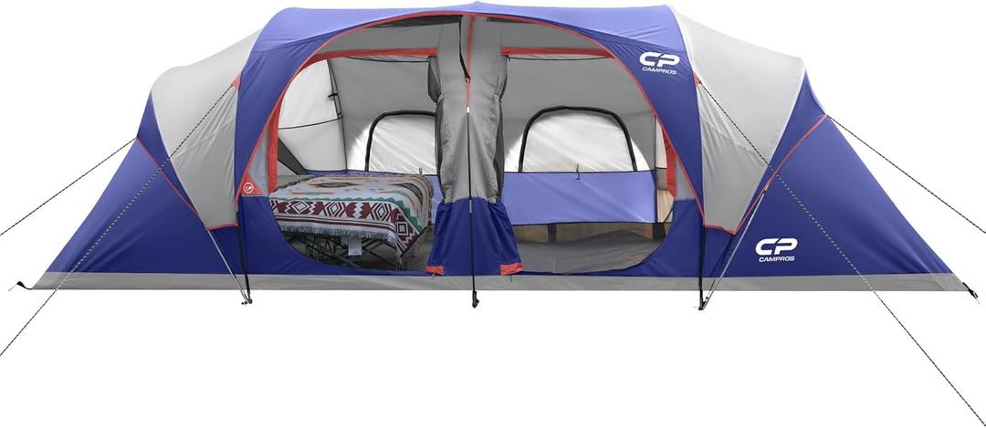 CAMPROS CP 12 Person Camping Tent, 3-Room Family Tent, Rainfly, Waterproof, Blue 240"L x 108"W x 72"H