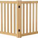 Wooden Freestanding Foldable Dog Gate, 24 Inch Height 2 Panel Pet Gate No Drill for Doorways Stairs, Fully Assembled Indoor Puppy Fence (Wood Color, 40" W x 24" H)