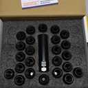 Dynofit 14x1.5 Spline Lug Nuts Compatible with Chevy Silverado 1500 GMC Sierra Ford,Aftermarket Wheel Lug Nuts Set for F150 2015-2024, 24PCS Black Truck Nuts Sets Include 1 Socket Key for Fuel Wheel