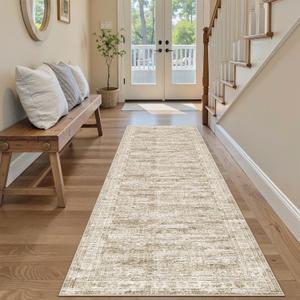 Soalmost Runner Rug 2'x8' Washable Non-Slip Runner Rugs for Kitchen Bathroom Laundry Room Brown Vintage Floor Carpet Runners for Hallway Entryway
