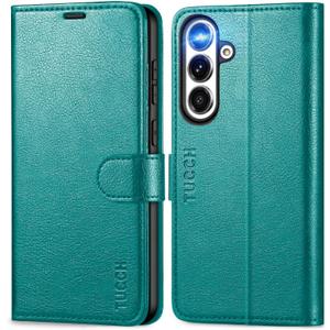 TUCCH Wallet Case for Galaxy S25 FE, Magnetic PU Leather Kickstand [RFID Blocking] 4 Card Slots Folio Phone Cover with [TPU Shockproof Inner Shell] (6.7") 2025, Cyan