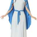Virgin Mary Costume for Womens, Adult's Biblical Robe Role-Play Easter Church Halloween Christmas Cosplay (Medium, Blue-white)