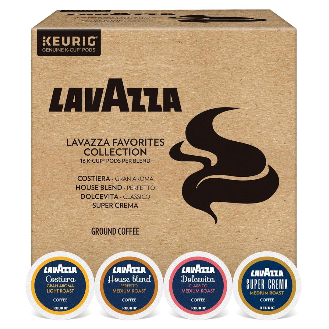 Lavazza Favorites Collection Variety Pack, Single Serve Keurig K-Cup Pods, Light and Medium Roast Coffees, 64-Count Box (EXP 03/13/28)