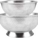 Gulex Stainless Steel Colander and Strainer Set(5-Quart and 3-Quart)， Strainer for Kitchen Food, Dishwasher Safe