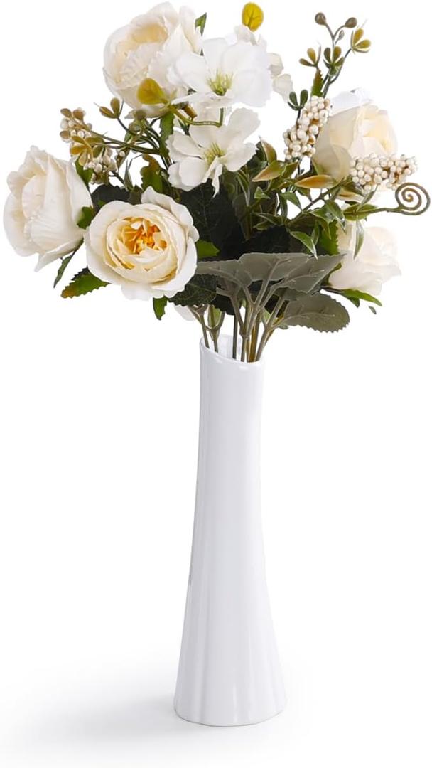 Bud Vase, White Small Ceramic Vase for Modern Home Decor, Flower Vase for Centerpieces Elegant Minimalism Style Fit Table Shelf Fireplace Bedroom Kitchen Living Room Office (Round)
