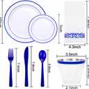 WELLIFE 700 Pcs Blue Plastic Plates for 100 Guests - Plastic Dinnerware Set,Party Supplies Includes 200 Blue Plates,300 Disposable Silverware,100 Napkins,100 Cups