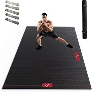 HAPBEAR Extra Large Exercise MatNon-Slip, Ultra Durable, Thick Workout Mats for Home Gym Flooring Cardio, Yoga Mats for Fitness, High-Density Exercise Mat, Shoes-Friendly, Black-High Density 10'×6'×⅓"
