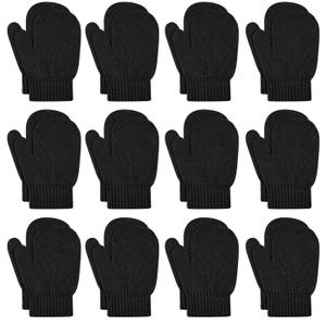 ONESING 12 Pairs Toddler Mittens Kids Knit Warm Mittens Children Solid Winter Gloves for Baby Girls Boys Black Grey White Kakki 4-6