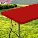 Spotjoy Rectangle Table Cloth, Waterproof Elastic Fitted Tablecloth for 4 Foot Folding Tables, Washable Polyester Tablecloths for Picnic, Camping, Outdoor (Red, 30"x48")