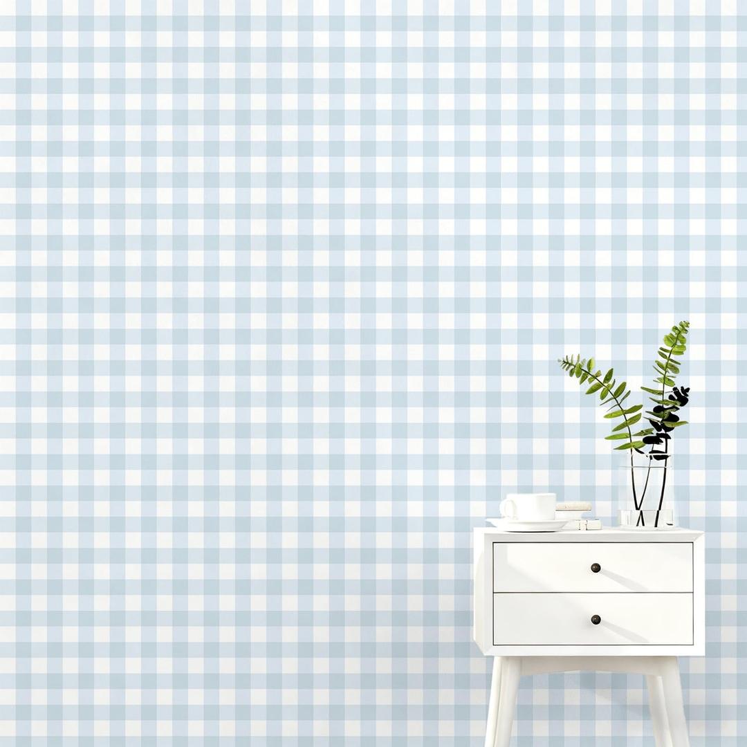 Plaid Peel and Stick Wallpaper 17.7''x197'' Blue Plaid Contact Paper Boho Checkered Wall Paper Self Adhesive Vinyl Removable Wallpaper for Bedroom Nursery Living Room