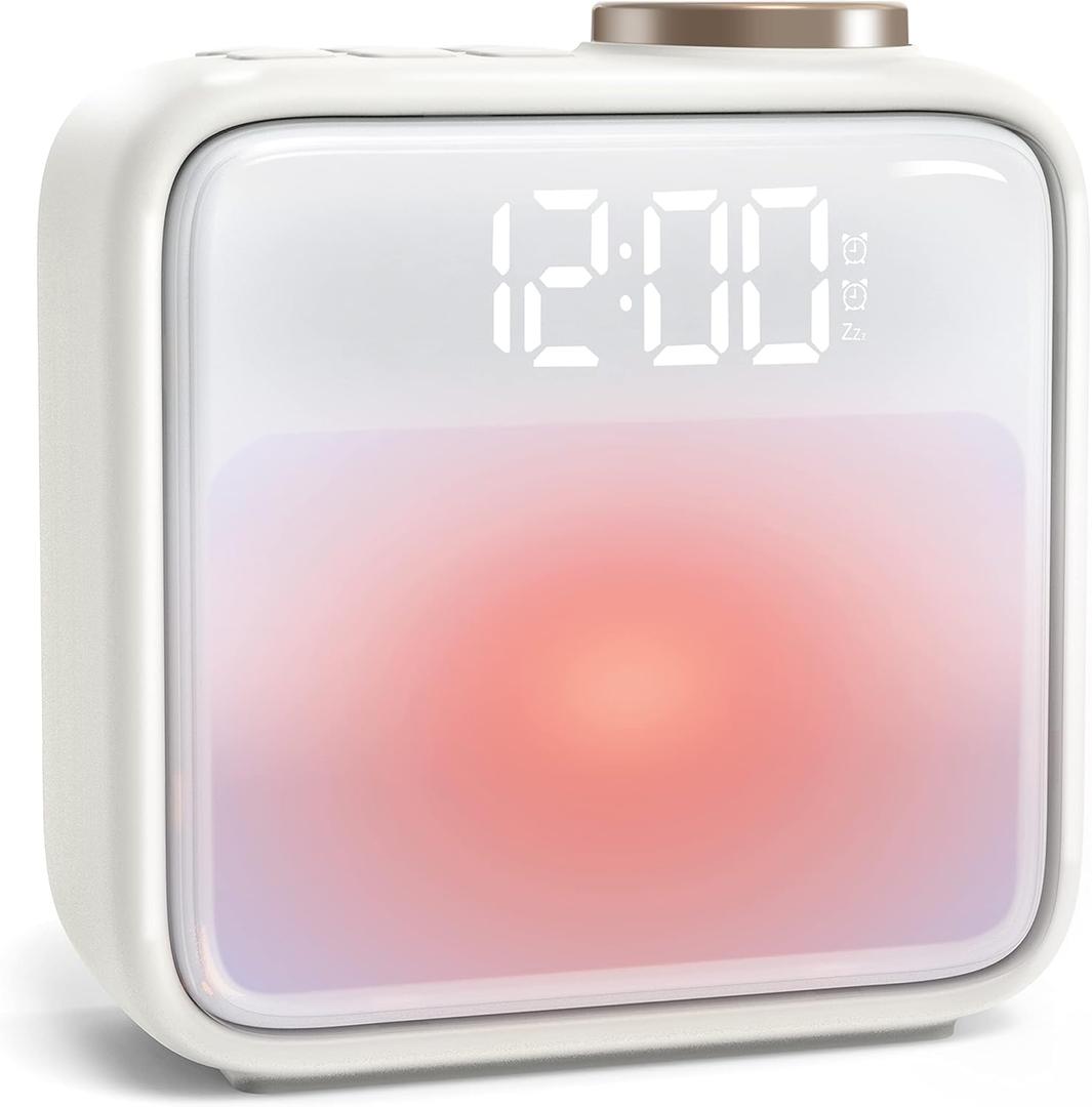 AIRIVO Alarm Clock Night Lights, Built-in Battery Alarm Clock for Bedrooms, 6 Scenes & White Noise Sync, Dual Alarms & Snooze, for Heavy Sleepers, Gifts for Kids Teens (Beige)