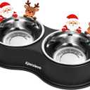 Dog Bowls Double Dog Water and Food Bowl Stainless Steel Bowl with Non-Slip Resin Station, Pet Feeder Bowls for Puppy Medium Dogs Cats (1.Black)