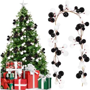 Jenaai 6 Ft Christmas Ball Garland Ornaments Black White Balls Bauble Garland, Shatterproof Xmas Tree Hanging Decoration for Mantel Indoor Outdoor Home Stair Holiday Party Decor