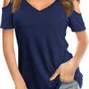 Amoretu Women's Short Sleeve Shirts Cold Shoulder Tops V Neck Blouse Tunic Shirts (Medium)