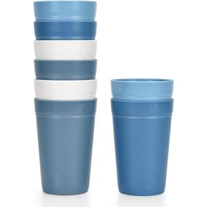 Homestockplus 16 Oz Tumbler Cups,Unbreakable Drinking Cups Microwave and Dishwasher Safe BPA Free Reusable CupSet of 8 (Gradient Blue Grey)