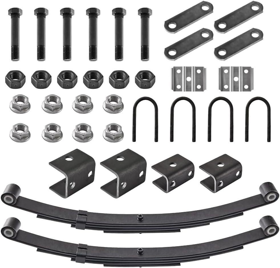 RV MURTS 2pcs 4 Leaf Trailer Spring Kit, 3500lb Single Axle Tandem Suspension, 1750lb Capacity Double Eyes Leaf Springs, U-Bolt, Hanger and Shackle Kit for Cargo, Boat Trailer Parts Replacement.