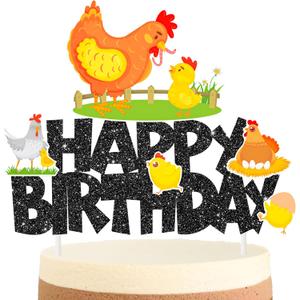 Chicken Cake Topper Chicken Birthday Party Decorations Black Farm Chicken Cake Picks Chick Themed Cake Decoration for Hen Theme Baby Shower Supplies