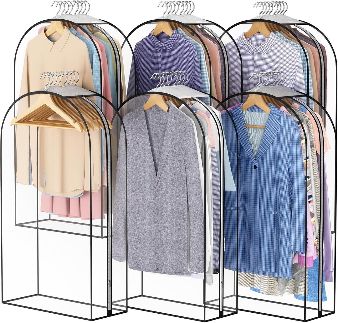 Clear Garment Bags for Hanging Clothes 10” Gusseted, 6 Pack, 40”