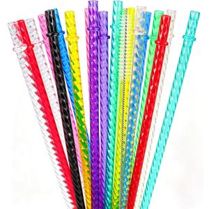 50PCS Reusable Straws with Cleaner Brush, 12.2" Long Colorful Clear Hard Plastic Swirl Drinking Straws for Stanley, YETI, Starbucks, Owala 30 oz 40 oz Tumblers, Jars, Cups
