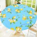 Moosfor Spandex Elastic Fitted Round Tablecloth for 45"-56" Tables, Stretch Washable Reusable Table Cover for Outdoor Picnic, Camping, Dining, Kitchen, Patio and Party, Lemon