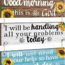 3 Pieces Christian Sunflower Wall Decor God Inspirational Quotes Wall Hanging Sign Bible Verse Art Religious Gift Sign Farmhouse Wooden Plaque for Bedroom Home Office