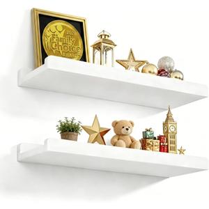 Love-KANKEI Floating Shelves Wall Mounted Set of 2, 17 Inch Rustic Wood Wall Shelves for Storage, Bedroom Living Room Bathroom Kitchen Office and More, White