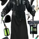 Absolute Vibe Plague Doctor Costume Cloak Robe Halloween Props Medieval Monk Priest Renaissance Cosplay (Black, XS)
